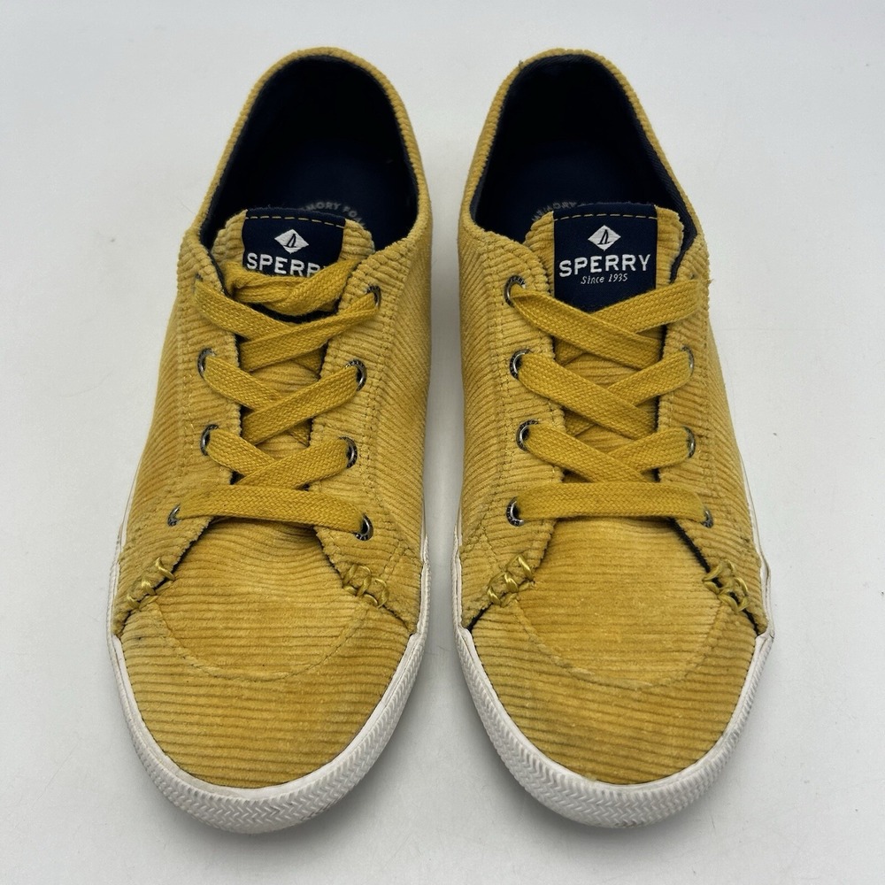 Sperry Sneakers Womens 7 Yellow Coruroy Shoes STS84188 Preppy Casual Lace Up